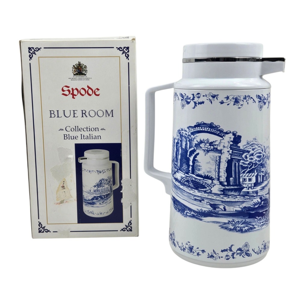 Spode Thermal Carafe Blue Room Collection Blue Italian White 1L Insulated Server